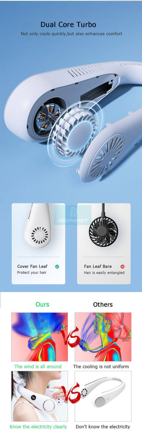 New Portable Bladeless Hanging Neck Fan | Super Cooling Strong Fan | Bladeless Hanging Neck Fan For Kitchen | Rechargeable USB Mini Neck Fan For Summer Sport Travel Outdoor | Multicolor