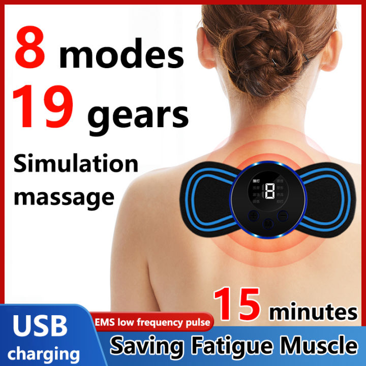 ORIGINAL Massage Machine Micro-Rent EMS Electric Neck Massager with Remote Control 8 Modes/19 Intensity Levels Silver Beads Cervical Spine Shoulder Leg Massage Pad for Relieve Muscle Ailment