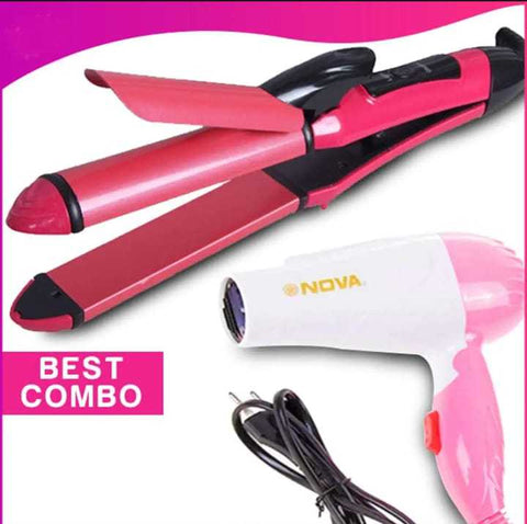 Nova Combo Of Hair Dryer Plus 2 In 1 Hair Straightener, dryer and hair straightner and curler, Pack OF 2 NCH Hair Dryer & 2 In 1 Hair Straightener & Curler