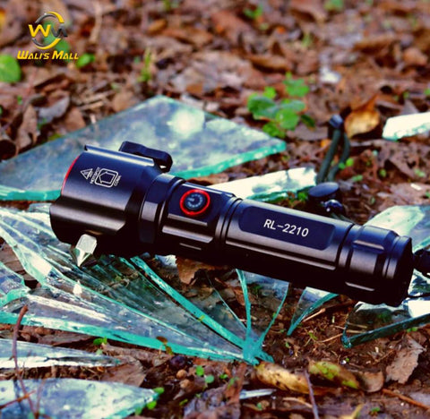 5 in 1 Multifunctional Torch LED Rechargeable Mini LED Torch Extremely Bright USB Rechargeable Tactical Torch 5 Light Modes (1 km) Range Zoomable Waterproof LED Flashlight for Searching, Camping, Hiking, Emergencies