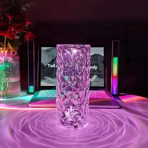 Crystal Lamp, Rose Diamond Table Lamp, 16 Colors RGB With Touch And Remote Control, USB Rechargeable Decorative Acrylic Rays lamp, Christmas decorations, Atmosphere Light for Living Room, Bedroom, Bar, Fancy Table Lamps for Home Decoration and Gifts