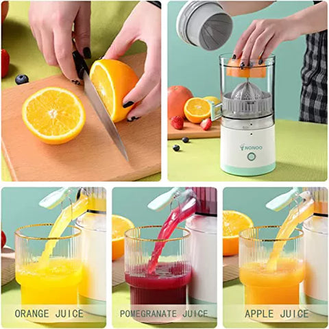 Portable Electric Citrus Juicer Rechargeable Hands-Free Masticating Orange Juicer Lemon Squeezer with USB Travel Cup