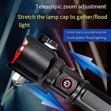 5 in 1 Multifunctional Torch LED Rechargeable Mini LED Torch Extremely Bright USB Rechargeable Tactical Torch 5 Light Modes (1 km) Range Zoomable Waterproof LED Flashlight for Searching, Camping, Hiking, Emergencies