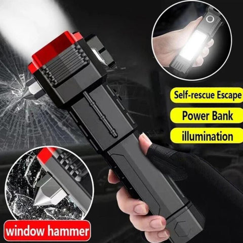 5 in 1 Multifunctional Torch LED Rechargeable Mini LED Torch Extremely Bright USB Rechargeable Tactical Torch 5 Light Modes (1 km) Range Zoomable Waterproof LED Flashlight for Searching, Camping, Hiking, Emergencies